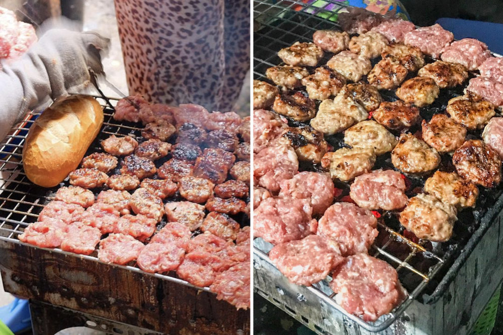 The pork meatballs are hand-rolled and grilled directly over charcoal before being placed into the banh mi 